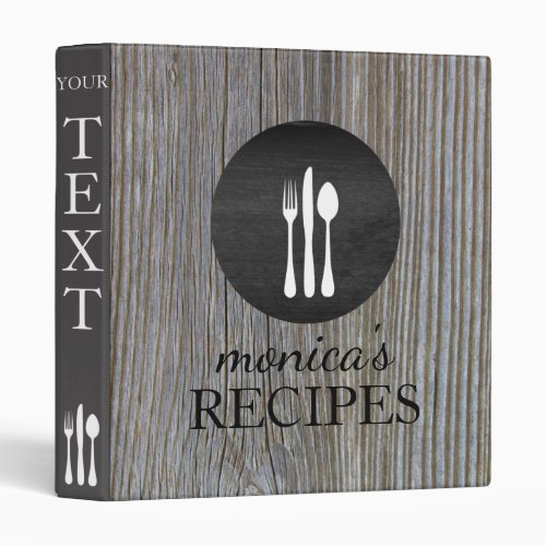 Gray Wood Recipe Cooking Vintage Personalized 3 Ring Binder