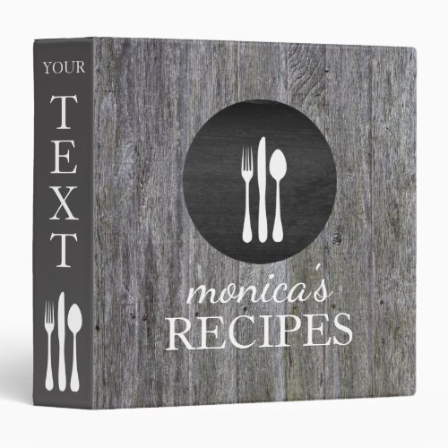 Gray Wood Recipe Cooking Vintage Personalized 3 Ring Binder