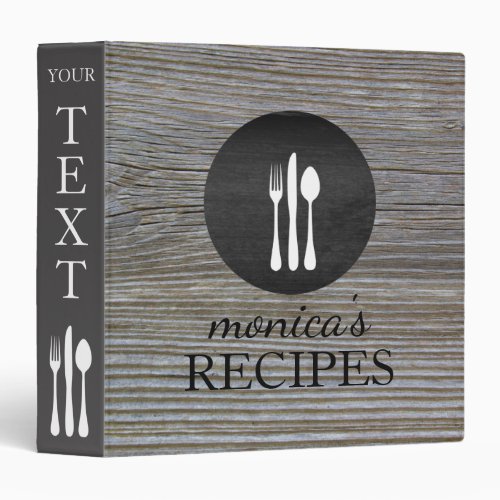 Gray Wood Recipe Cooking Vintage Personalized Binder
