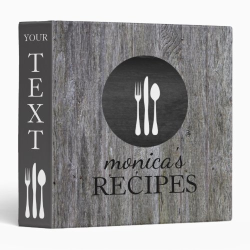 Gray Wood Recipe Cooking Vintage Personalized Binder