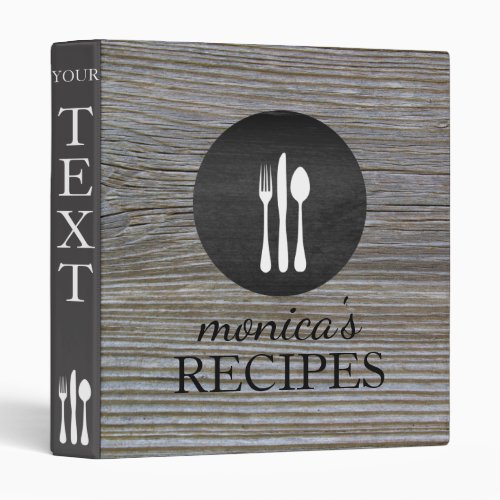 Gray Wood Recipe Cooking Vintage Personalized Binder
