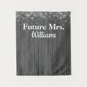 Gray Wood Silver Glitter Future Mrs Bridal Shower Tapestry