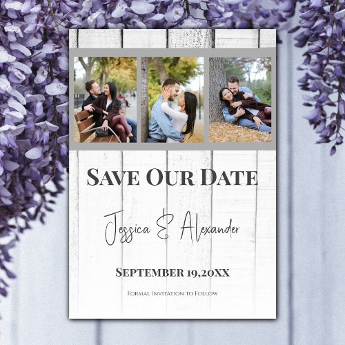 Gray Wooden Photo Collage Save The Date