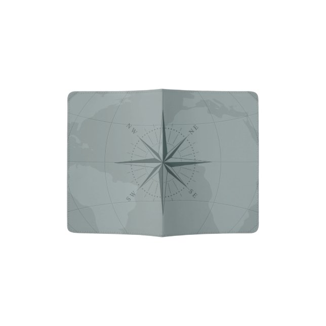 Gray World Map Custom Passport Holder (Opened)