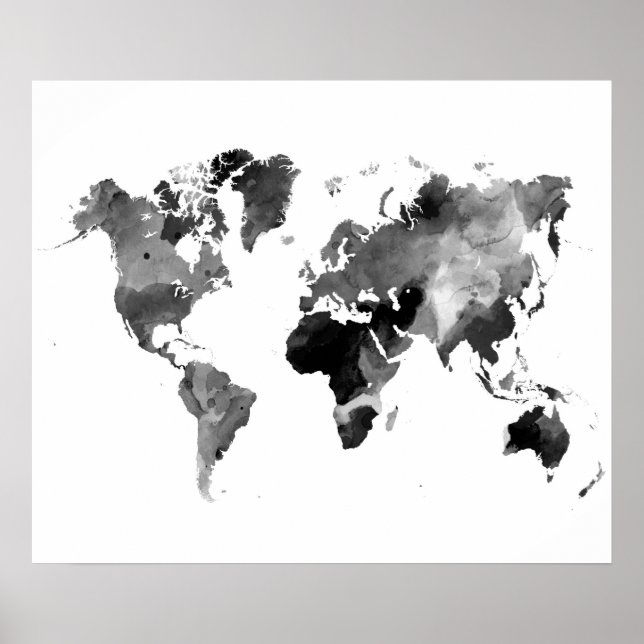 Gray World Map Design 42 Poster (Front)
