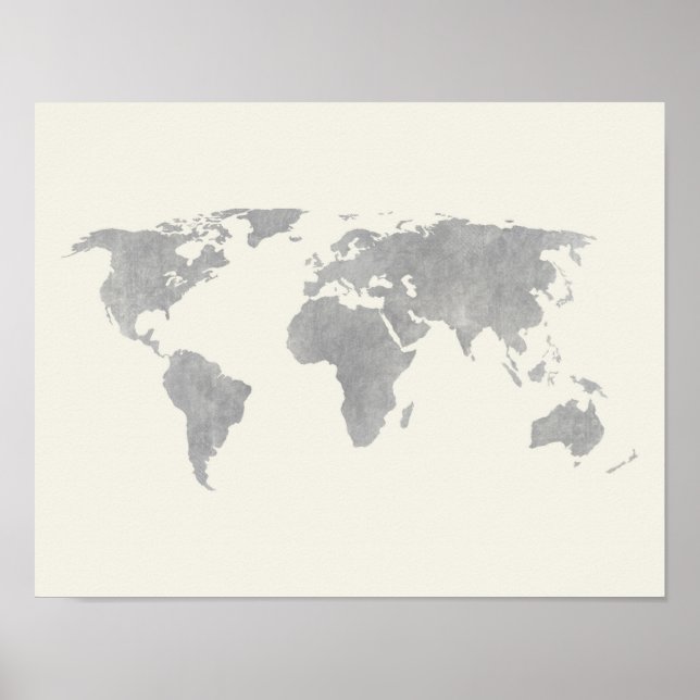 Gray World Map on canvas background Poster (Front)