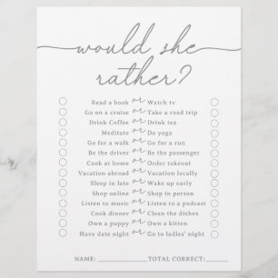 Gray Would She Rather Bridal Shower Game