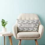 Gray Woven Fabric Print Dog Dachshund Pattern Name Lumbar Pillow<br><div class="desc">Dachshund dog pattern in modern gray woven fabric for dog lovers with family/your name lumbar pillow.</div>