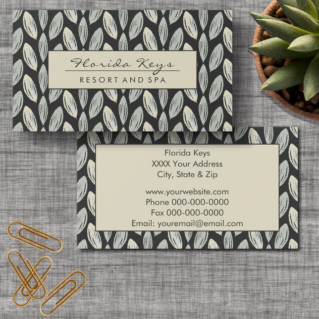 Gray Woven Leaf on Dark Gray Design Business Card (Creator Uploaded)