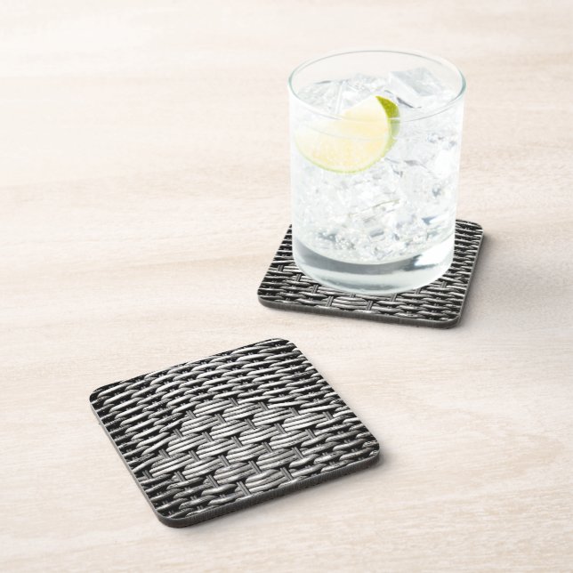 Gray Woven Texture – Modern Abstract Pattern Beverage Coaster (Right Side)