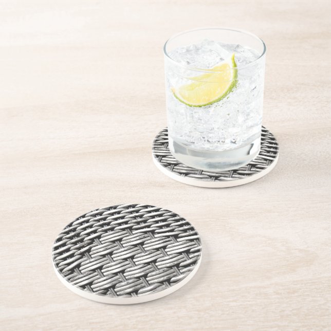 Gray Woven Texture – Modern Abstract Pattern Coaster (Side)