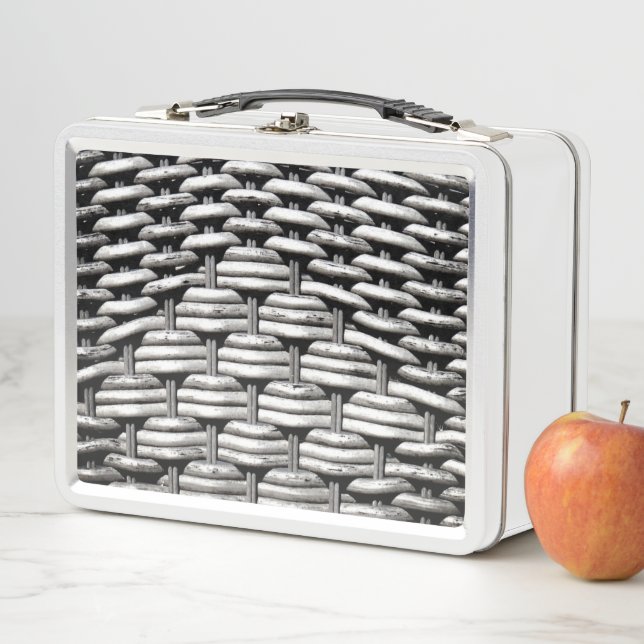 Gray Woven Texture – Modern Abstract Pattern Metal Lunch Box (In Situ)