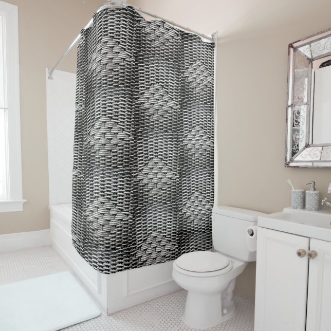 Gray Woven Texture – Modern Abstract Pattern Shower Curtain (In Situ)