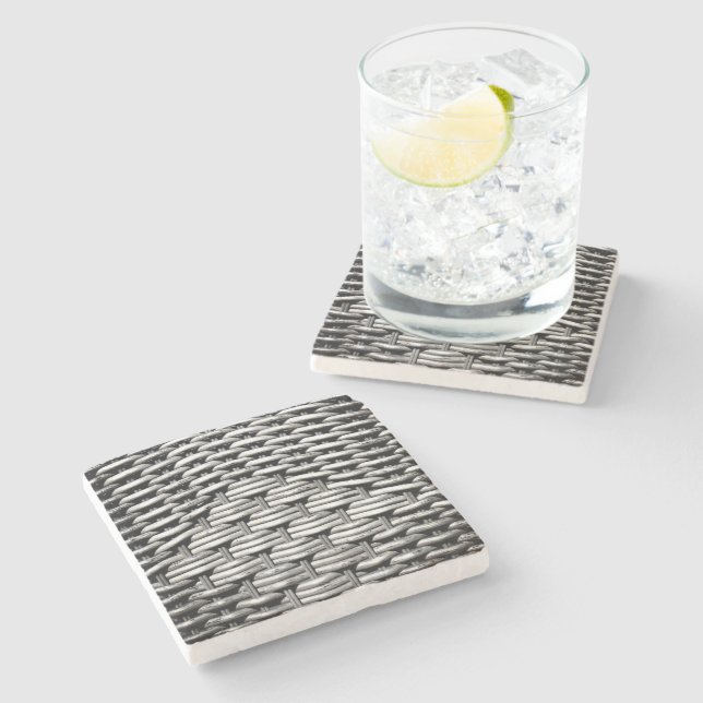 Gray Woven Texture – Modern Abstract Pattern Stone Coaster (Side)