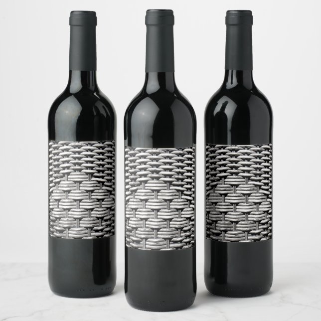 Gray Woven Texture – Modern Abstract Pattern Wine Label (Bottles)