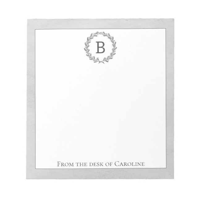 Gray Wreath Monogram Notepad (Front)