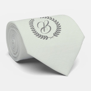 Gray Wreath With Monogram Mint-Green Tin Stripes Tie