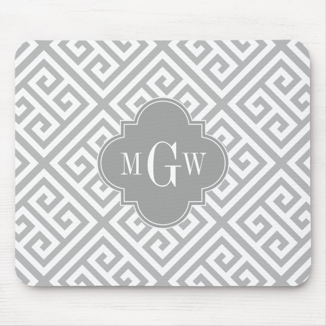 Gray Wt Med Greek Key Diag T Dk Gray Name Monogram Mouse Pad (Front)