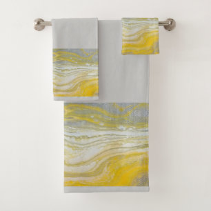 Gray & Yellow Abstract Bathroom Towel Set