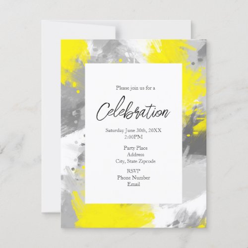 Gray Yellow Abstract Brushstrokes  Invitation