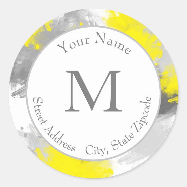 Gray Yellow Abstract Brushstrokes Label (Front)