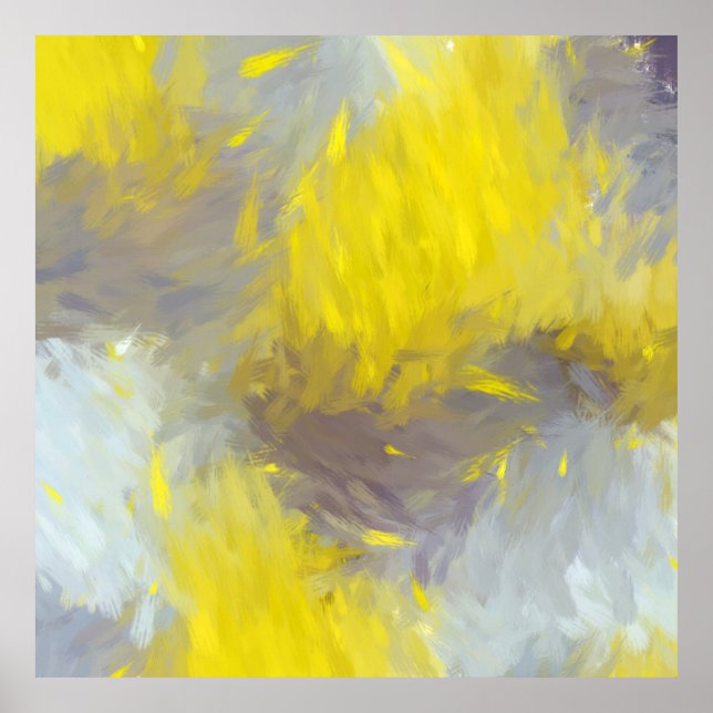 Gray Yellow Abstract Brushstrokes Poster (Front)