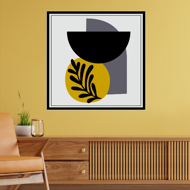 Gray, Yellow, and Black Abstract Shapes Poster (Living Room 2)