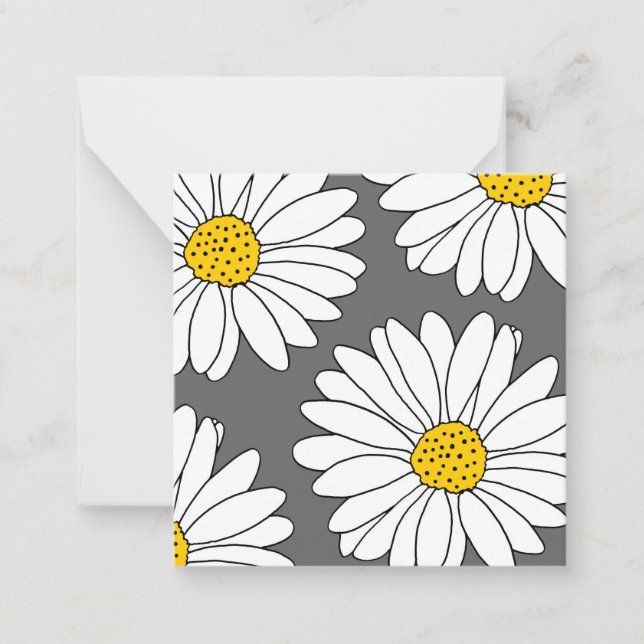 Gray Yellow and White Daisies Note Card (Front)