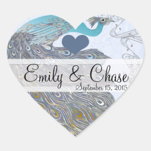 Gray Yellow Aqua Peacock Feathers Wedding Sticker