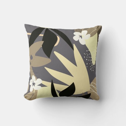 Gray  Yellow Artistic Abstract Floral Pattern Throw Pillow