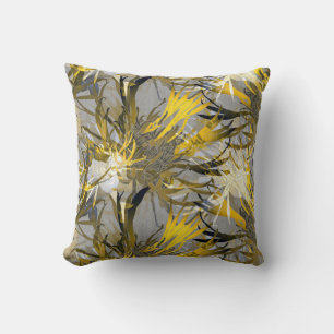 Gray & Yellow Artistic Abstract Floral Throw Pillow