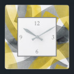 Gray Yellow Black Abstract Brushstrokes Square Wall Clock<br><div class="desc">Printed from original abstract painting.</div>