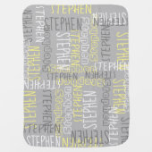 Gray Yellow Boy or Girl Personalized Custom Name Baby Blanket (Front)