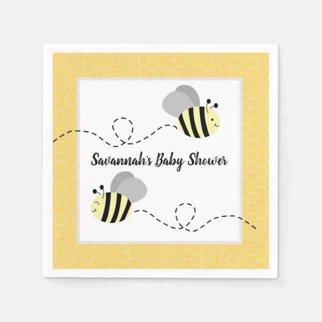 Gray Yellow Bumble Bee Customized Napkins (Front)