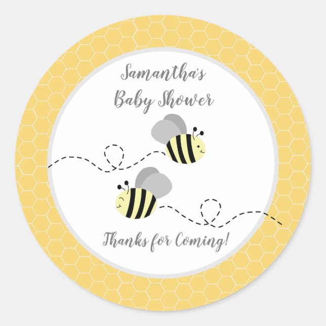 Gray Yellow Bumble Bee Favor Sticker (Front)