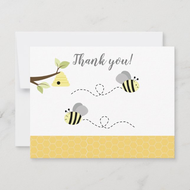 Gray Yellow Bumble Bee Thank you Card (Front)