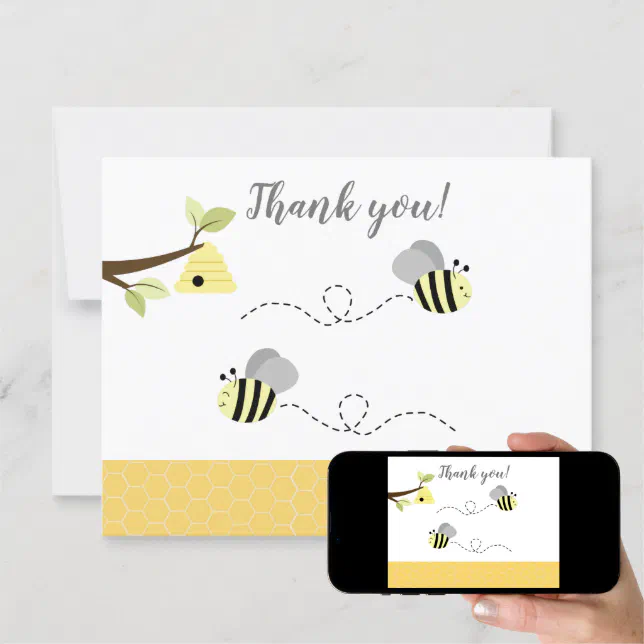 Gray Yellow Bumble Bee Thank You Card 