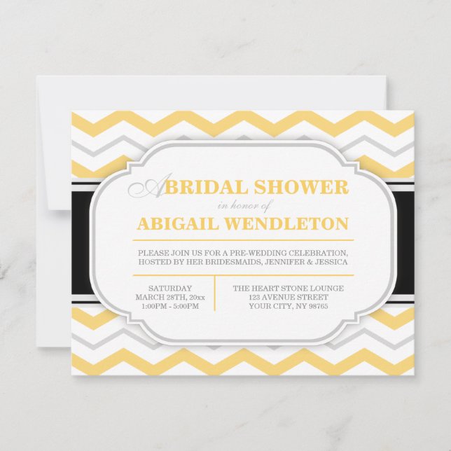 Gray & Yellow Chevron Bridal Shower Invitations (Front)