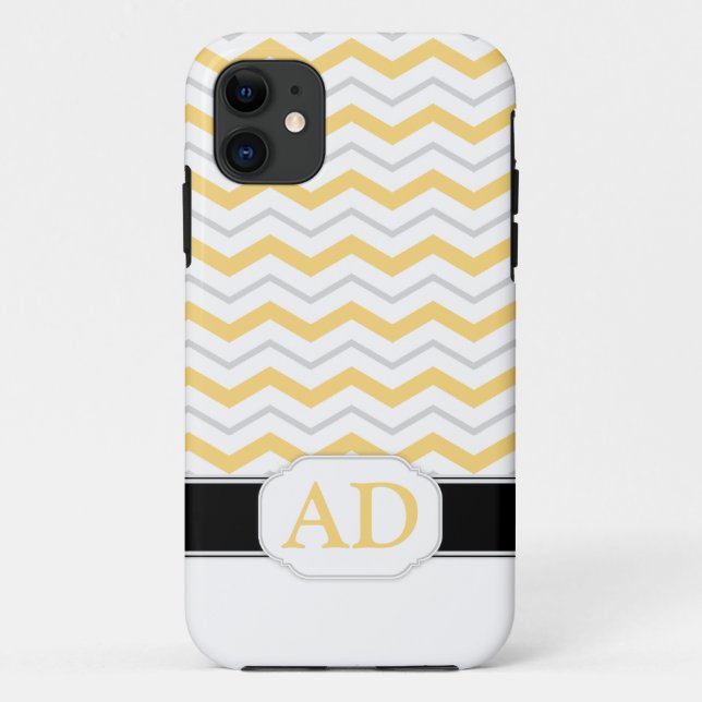 Gray & Yellow Chevron Monogram iPhone 5 Case (Back)