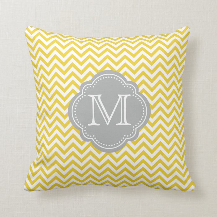 Gray & Yellow Chevron Pattern Monogrammed Throw Pillows