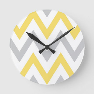 Gray & Yellow Chevron Round Clock