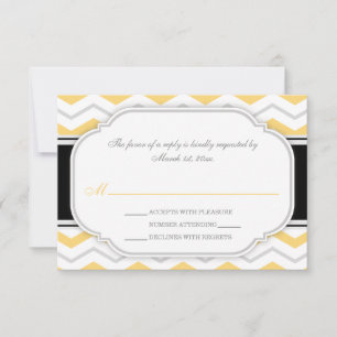 Gray & Yellow Chevron Wedding Reception RSVP Cards