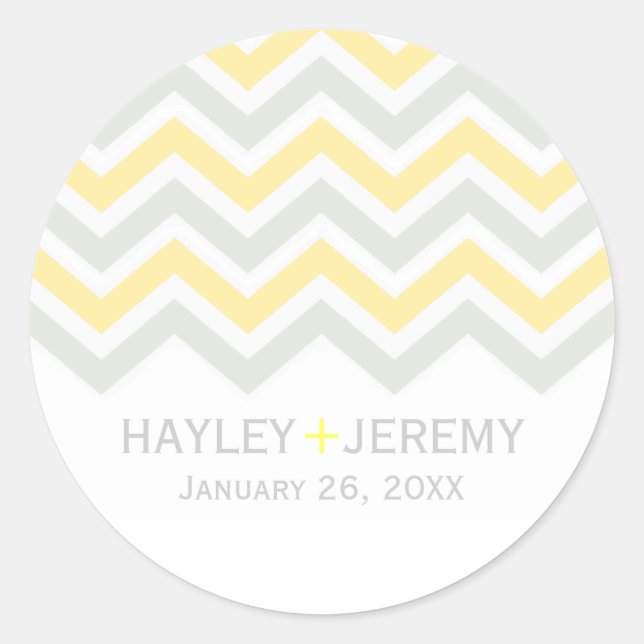 Gray & Yellow Chevron Wedding Sticker (Front)