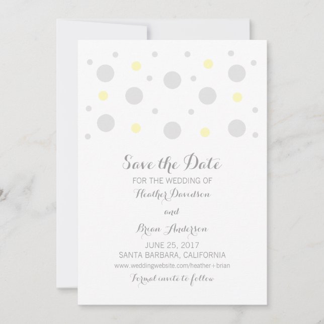 Gray Yellow Confetti Save the Date Invite (Front)