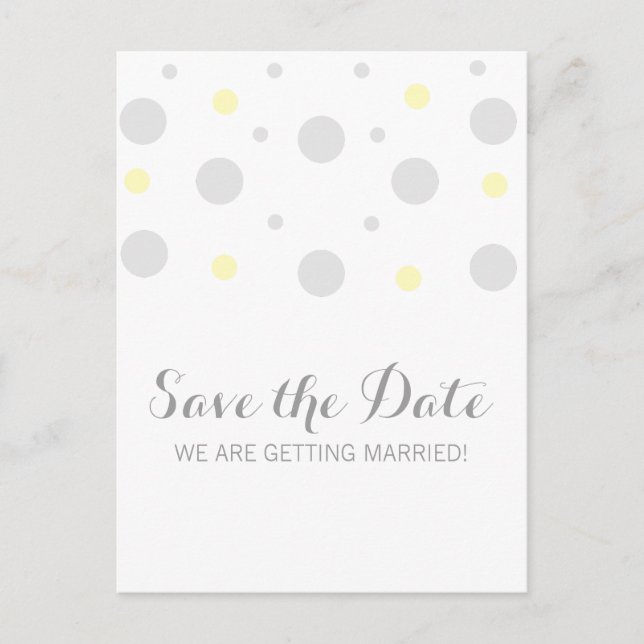Gray Yellow Confetti Save the Date Postcard (Front)