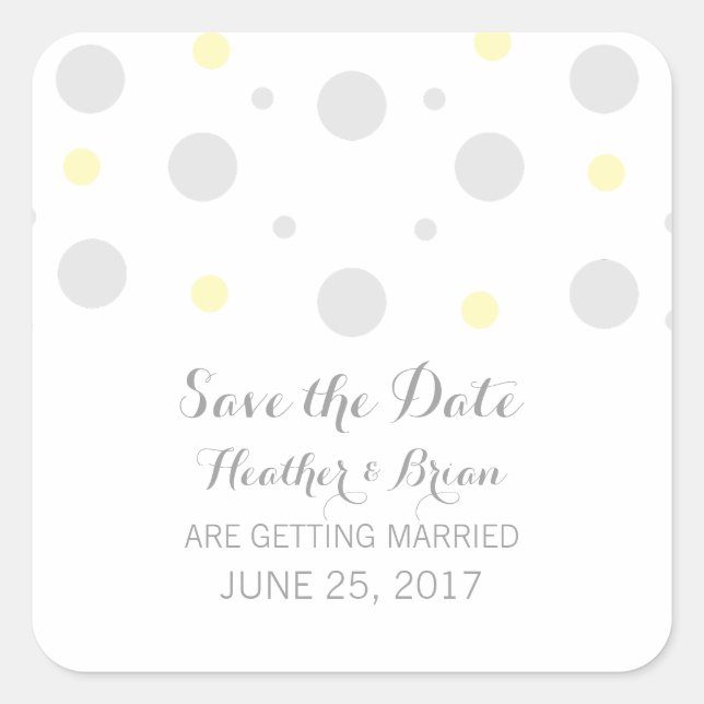 Gray Yellow Confetti Save the Date Stickers (Front)