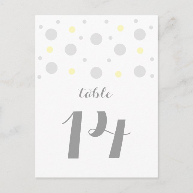 Gray Yellow Confetti Table Number Postcard (Front)