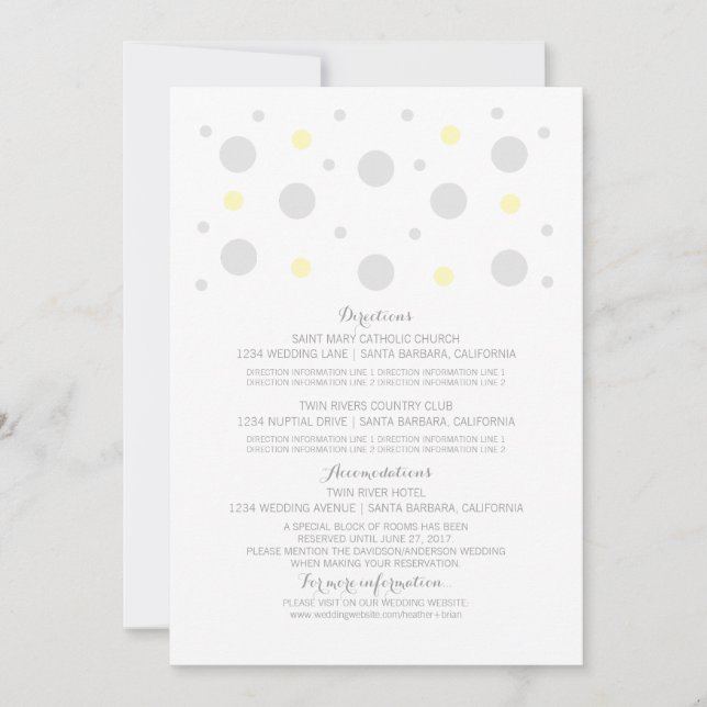 Gray Yellow Confetti Wedding Information Card (Front)