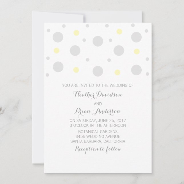 Gray Yellow Confetti Wedding Invite (Front)