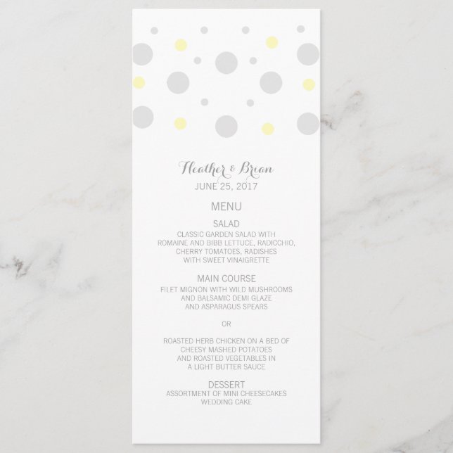 Gray Yellow Confetti Wedding Menu (Front)